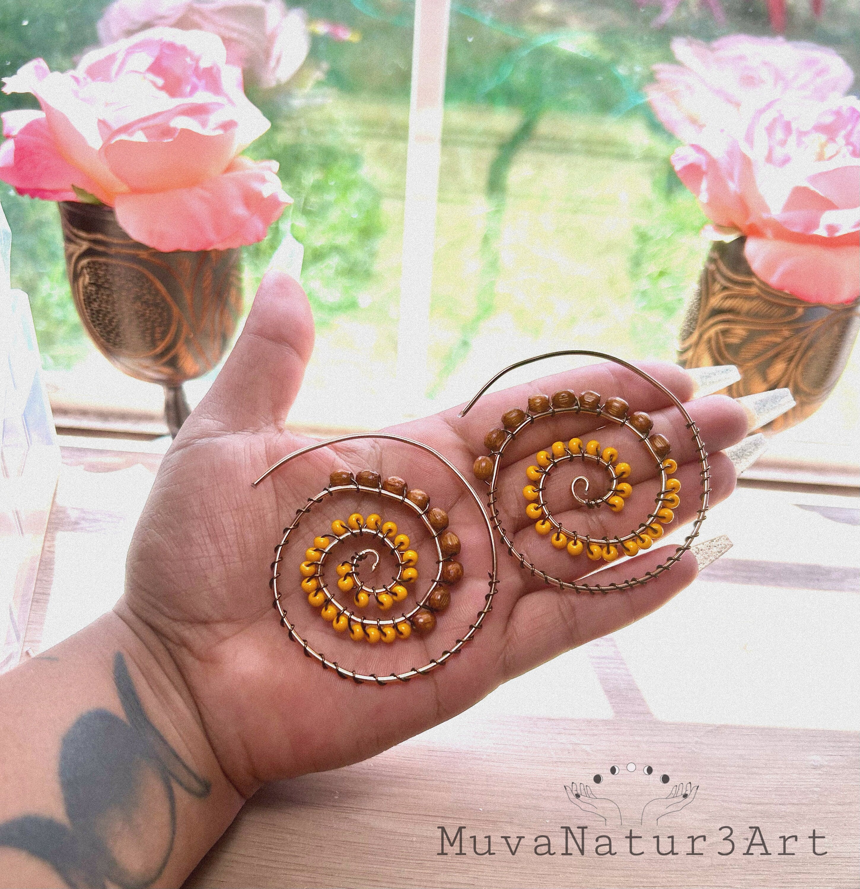 Copper Wrapped Spiral Earrings